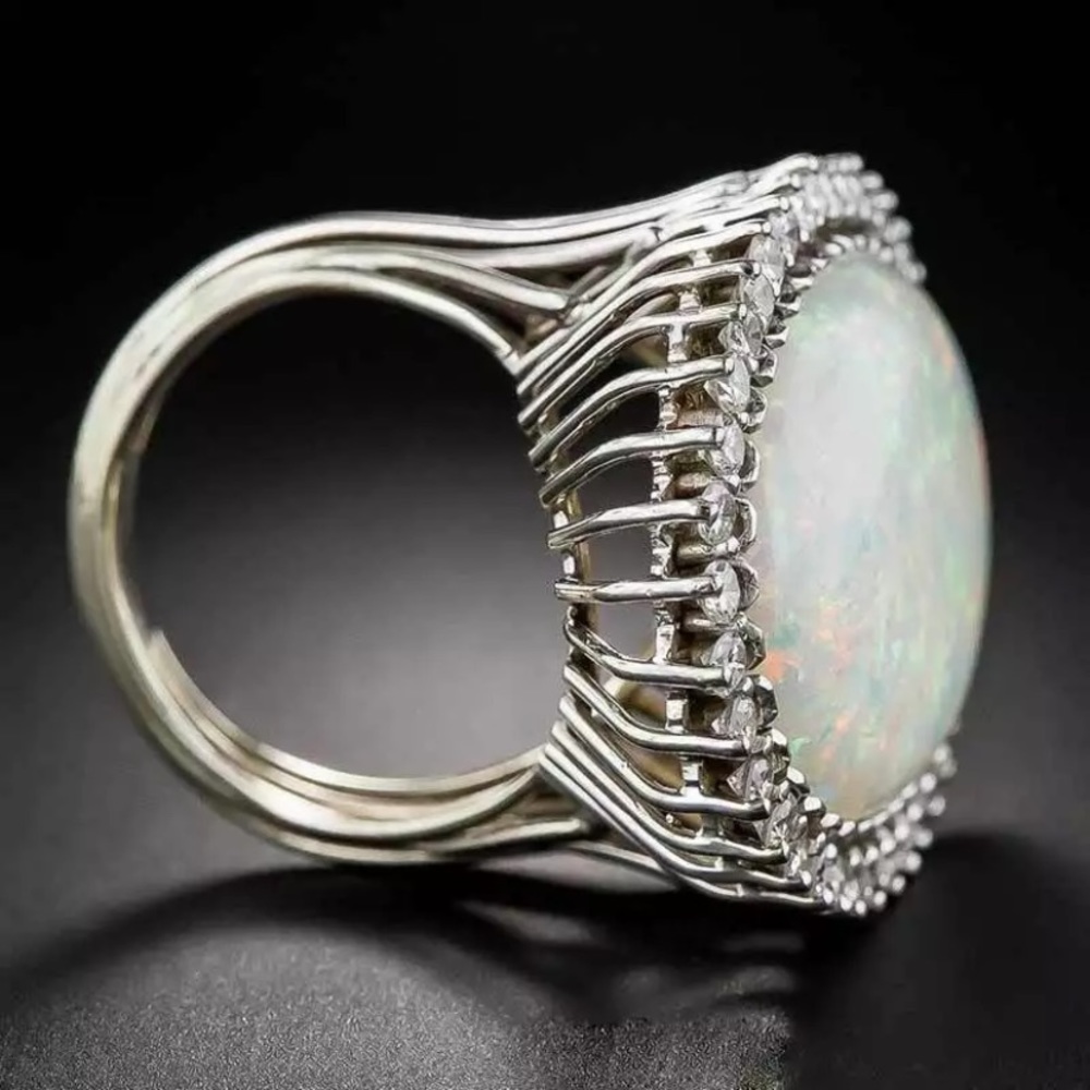 925 sterling silver Oval Opal Zircon Gemstone Ring - Picture 2 of 9